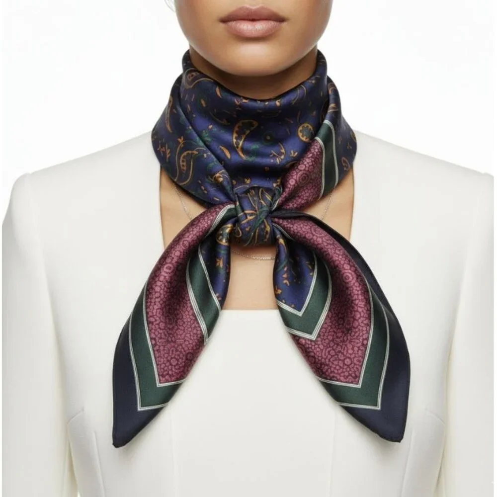 ⭐Elegant Women Square Scarf Bandana Navy Nautical Burgundy Silky Soft Luxurious⭐